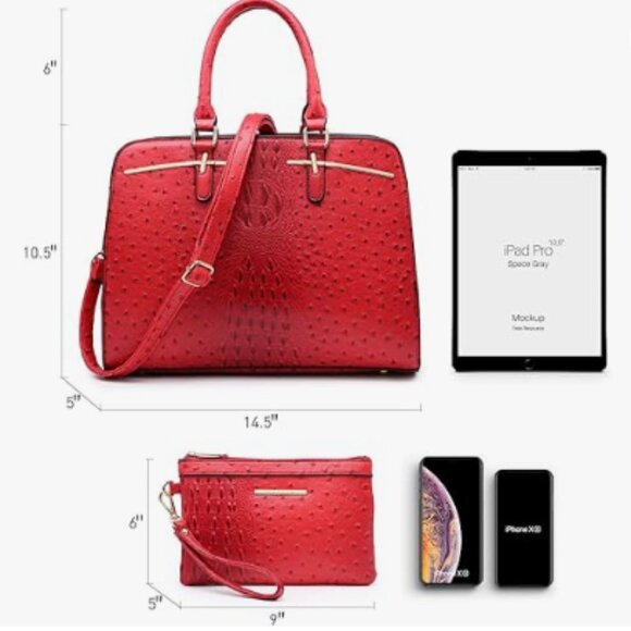 2pcs with 3 Compartments Women Handbag Wallet Tote Shoulder Purse set - Picture 2 of 4